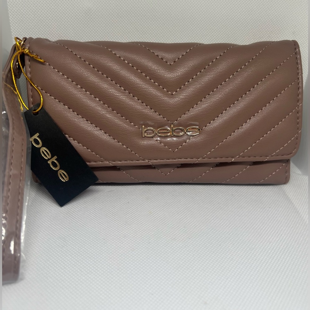Bebe Taupe Quilted Wallet